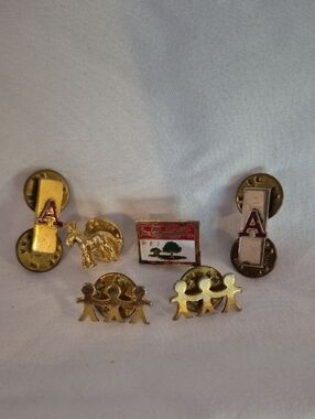 Vintage Gold Tone Lapel Pins - Red & Gold Accent